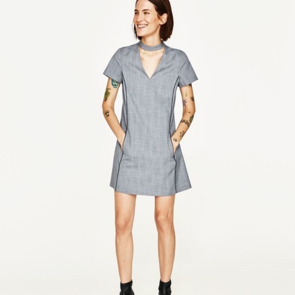 ZARA Herringbone Choker Dress Size S
